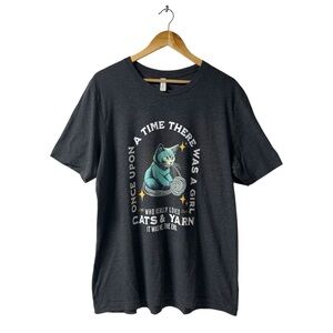 Gray Graphic T-Shirt Blue Cat & Yarn Lovers Women’s Sz XL